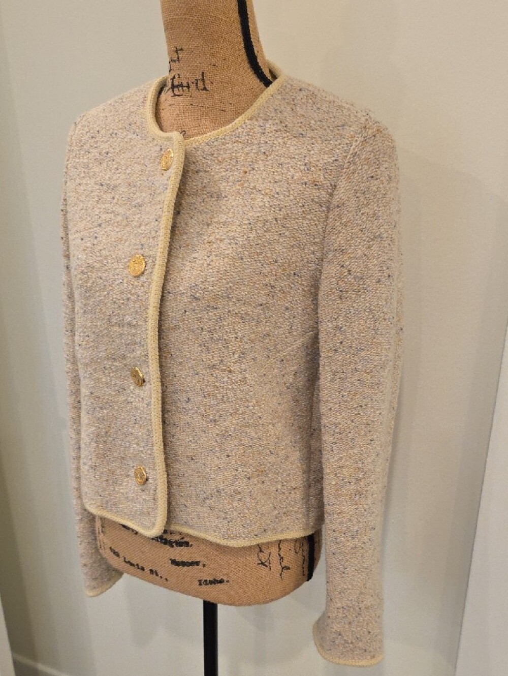 ba&sh Cream Tweed Button Front Cardigan with Gold Buttons - Picture 7 of 15